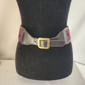 Vintage 70s Leather Statement Belt Floral Paisley 35"
